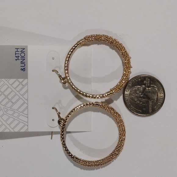 Golden Texture: Elegant Fishhook Hoop Earrings - Braided Mesh Detail Jewelry - Picture 8 of 8